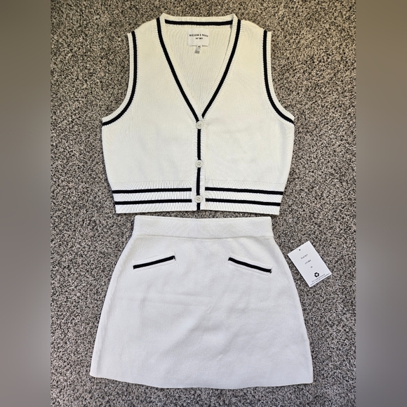 White and Black Sweater Vest w/ Skirt by Willow & Wind Size M womens Set NWT - Picture 1 of 13